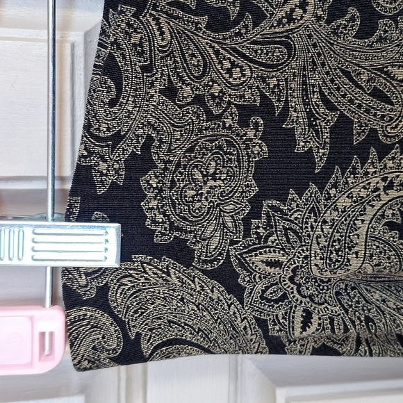 Susan Lawrence Retro Maxi Skirt SzM Paisley Knit Slit Front Black/Tan - Picture 3 of 7